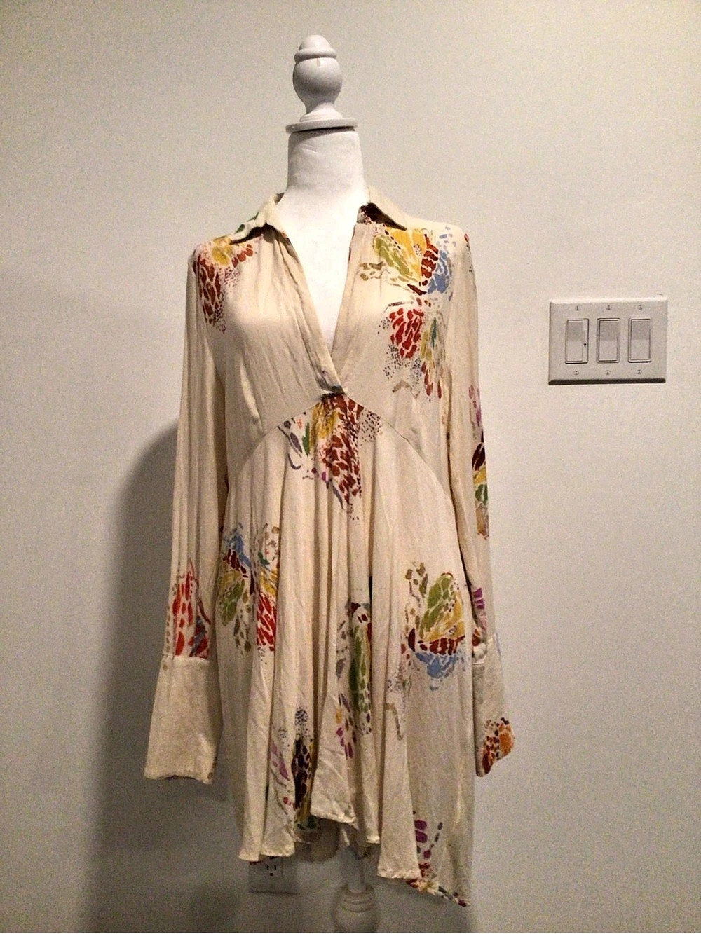 Free People Floral Midi Dress Cream & Red Medium